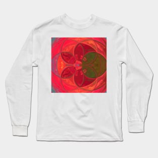 Mosaic Kaleidoscope Flower Red and Green Long Sleeve T-Shirt